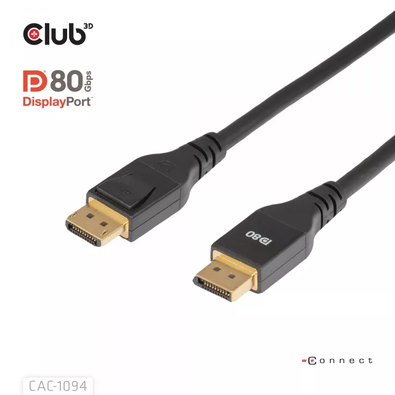 Club 3D CAC-1094 DisplayPort 2.1 VESA DP80-gecertificeerde kabel 8K 240 Hz, 2 m (6,56 ft), zwart