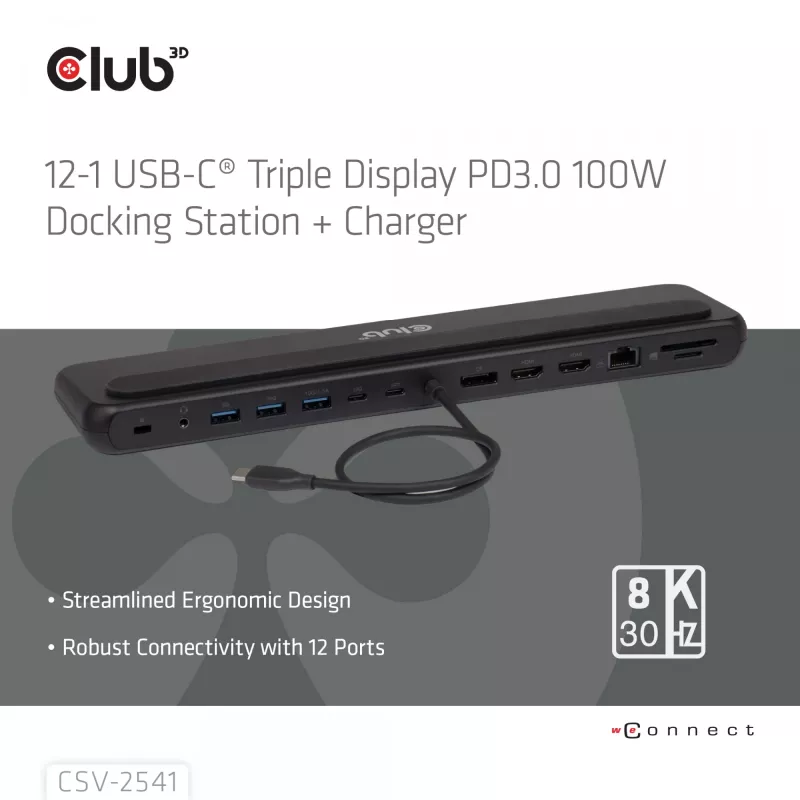 Dockingstation club 3d CSV-2541 USB-C met HDMI- en DisplayPort-uitgangen