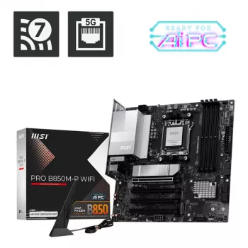 Moederbord MSI PRO B850M-P WIFI micro ATX, AMD B850, socket AM5, 4×DDR5 DIMM, 3×M.2, Wi‑Fi 7, 5Gb LAN