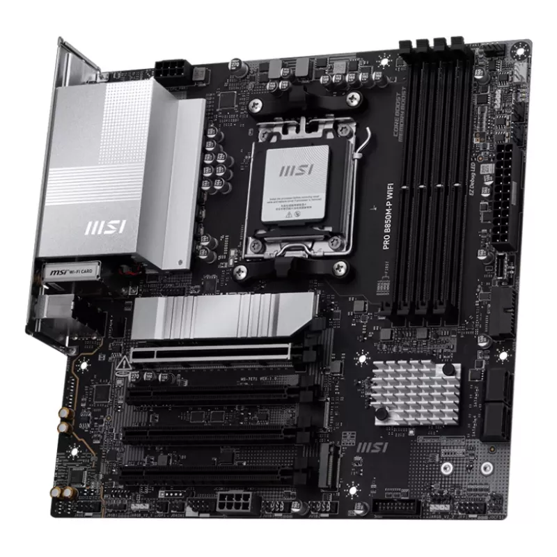 Moederbord MSI PRO B850M-P WIFI micro ATX, AMD B850, socket AM5, 4×DDR5 DIMM, 3×M.2, Wi‑Fi 7, 5Gb LAN