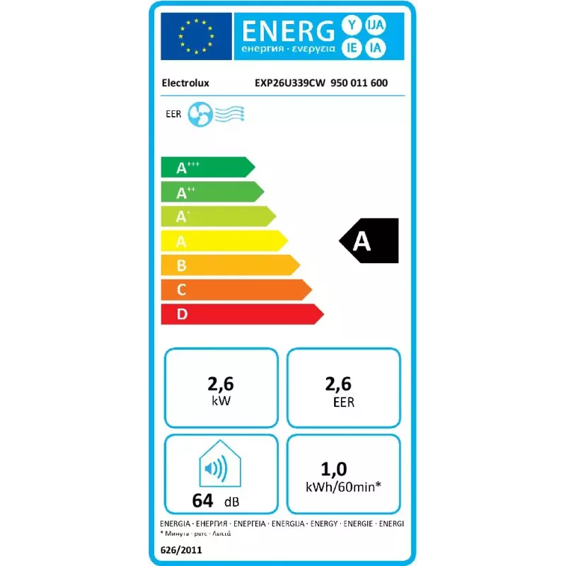 Electrolux EXP26U339CW mobiele airconditioner 64 dB wit
