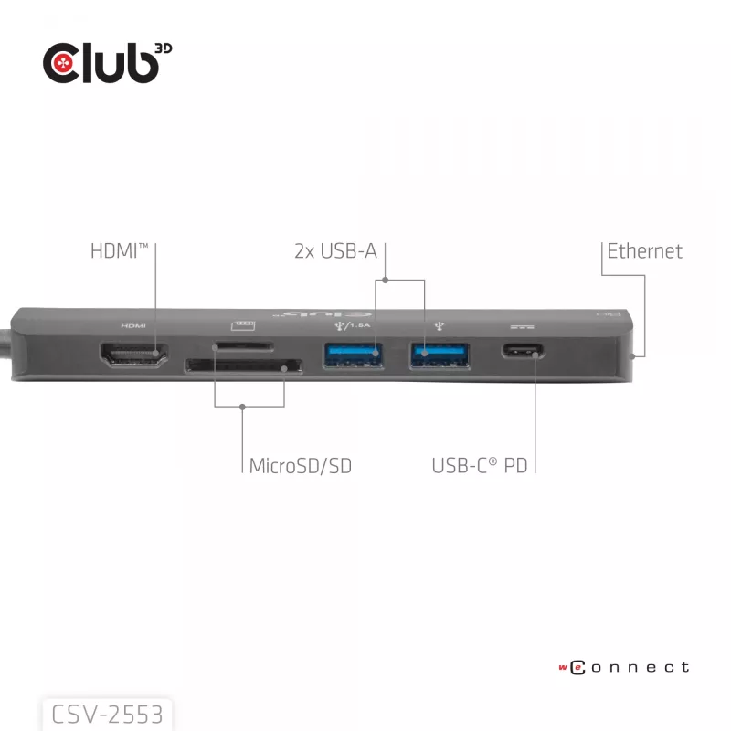 CLUB3D CSV-2553 interface-hub USB Type-C 5000 Mbit/s zwart