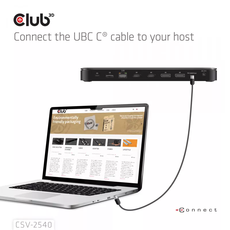 Dockingstation CLUB 3D 14-1 USB-C Quad Display USB4 met 2× USB 2.0-aansluitingen