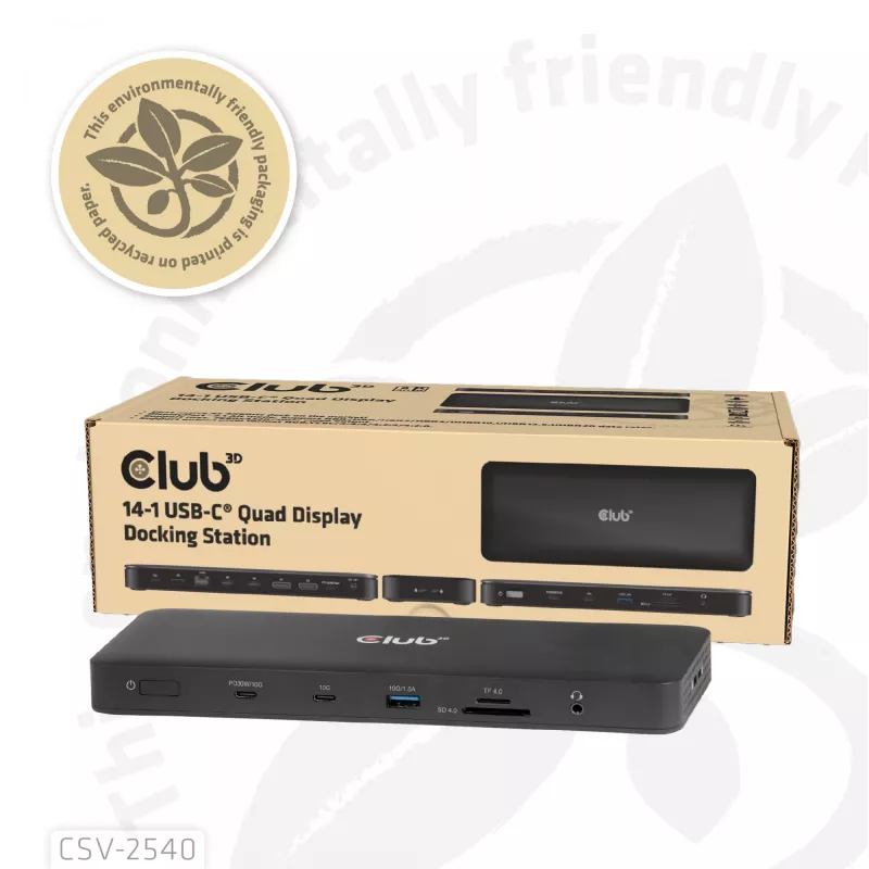 Dockingstation CLUB 3D 14-1 USB-C Quad Display USB4 met 2× USB 2.0-aansluitingen