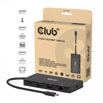 CLUB3D 9-1 Dual HDMI™ USB-C®-hub PD3.0 100W
