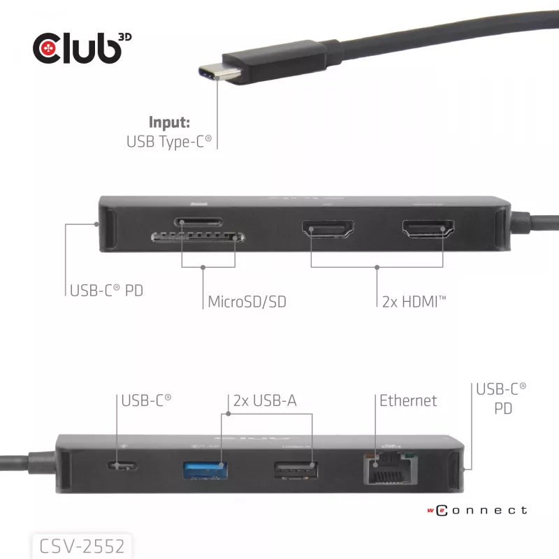 CLUB3D 9-1 Dual HDMI™ USB-C®-hub PD3.0 100W