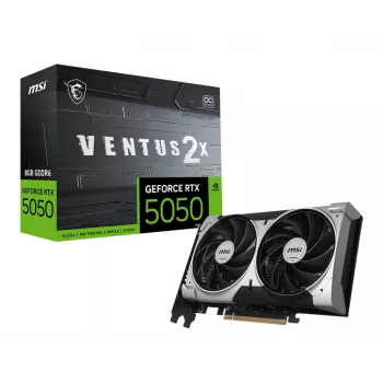 Grafische kaart MSI GeForce RTX 5050 8 GB GDDR6, PCIe 5.0, 2560 CUDA, 2602 MHz boost, 128-bit, 3x DP 2.1b + 1x HDMI 2.1b, 130 W, 2 ventilatoren
