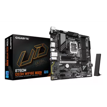 GIGABYTE B760M DS3H WIFI6E GEN5 moederbord - ondersteunt Intel Core CPU's van de 14e gen., 6+2+1 fasen digitaal VRM, tot 5600MHz DDR5, 2xPCIe 4.0 M.2, Wi-Fi 6E, 2.5GbE LAN, USB 3.2 Gen2
