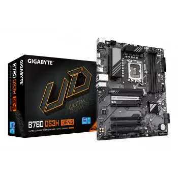 GIGABYTE B760 DS3H GEN5 moederbord - ondersteunt Intel Core CPU's van de 14e gen., 8+2+1 fasen digitaal VRM, tot 5600 MHz DDR5, 2xPCIe 4.0 M.2, 1GbE LAN, USB 3.2 Gen 2x2
