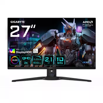 GIGABYTE AORUS FO27Q5P OLED QHD gaming-monitor – 2560 x 1440, 500 Hz, 0,03 ms, KVM, 300 cd/m², FreeSync Premium Pro, DisplayHDR True Black 500, DisplayPort 2.1