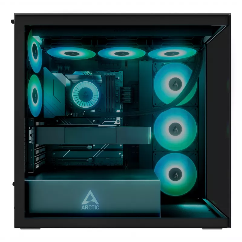 ARCTIC Xtender (zwart) Premium E-ATX pc-behuizing, midi-tower, pc, zwart, EATX, metaal, gehard glas, gaming
