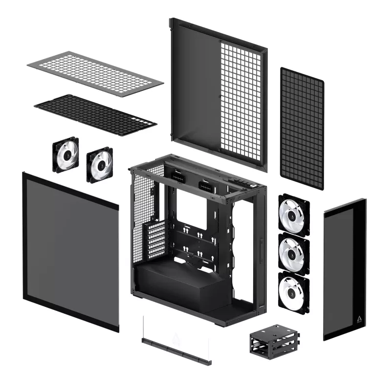 ARCTIC Xtender (zwart) Premium E-ATX pc-behuizing, midi-tower, pc, zwart, EATX, metaal, gehard glas, gaming