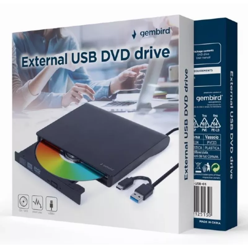 Gembird DVD-USB-031 externe slanke dvd-brander, USB-C / USB 3.1, zwart