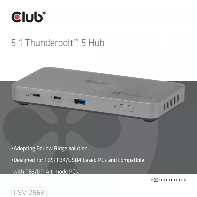 CLUB3D CSV-2563 5-1 Thunderbolt™ 5 hub triple video 5K60Hz Thunderbolt™ Share gecertificeerd 180 W