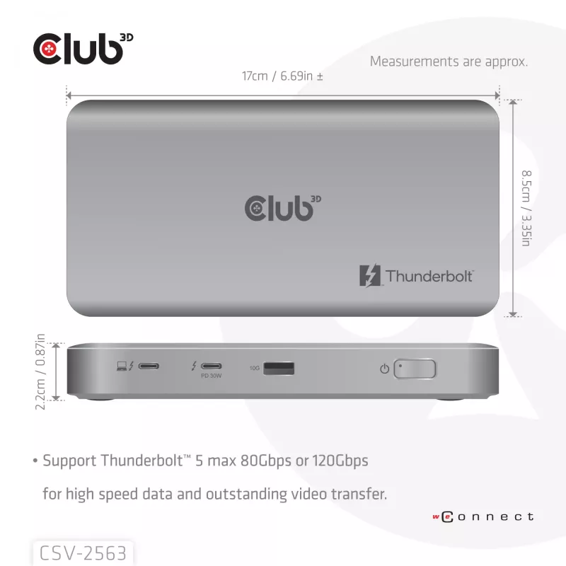 CLUB3D CSV-2563 5-1 Thunderbolt™ 5 hub triple video 5K60Hz Thunderbolt™ Share gecertificeerd 180 W
