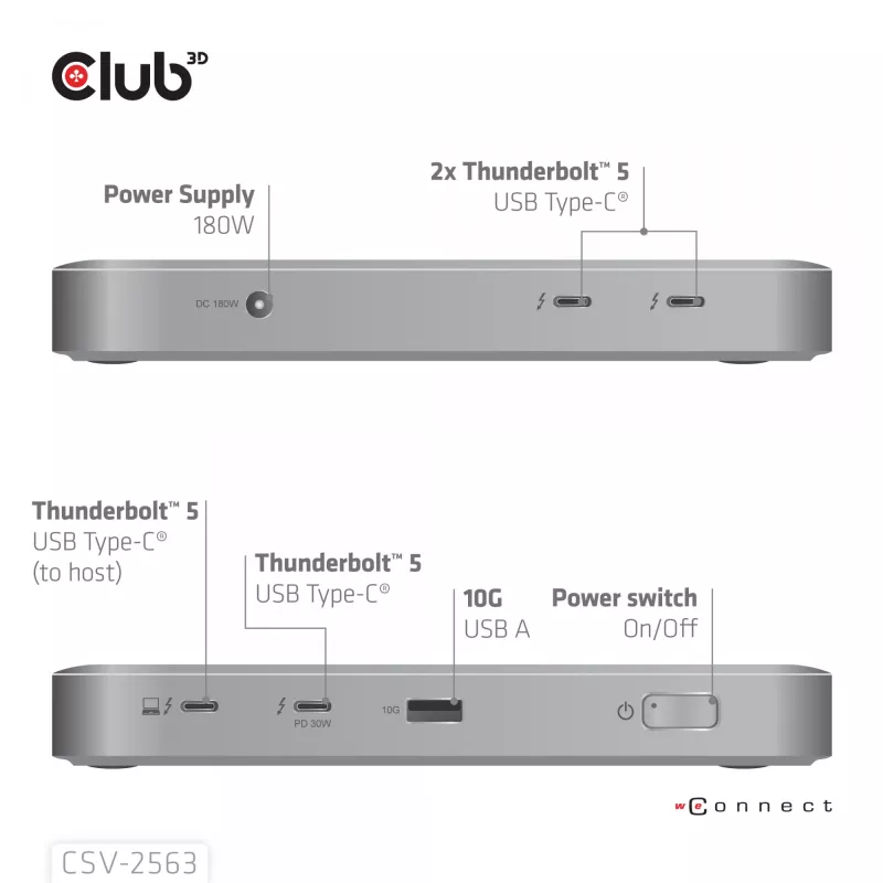 CLUB3D CSV-2563 5-1 Thunderbolt™ 5 hub triple video 5K60Hz Thunderbolt™ Share gecertificeerd 180 W