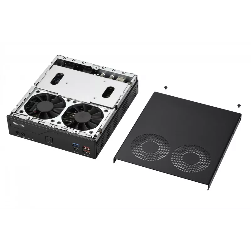 Shuttle slimme pc DH770, S1700, 2x HDMI, 2x DP, 2x 2.5G LAN, 2x COM, 8x USB, 1x 2,5 inch, 2x M.2, 24/7 continu gebruik, incl. VESA