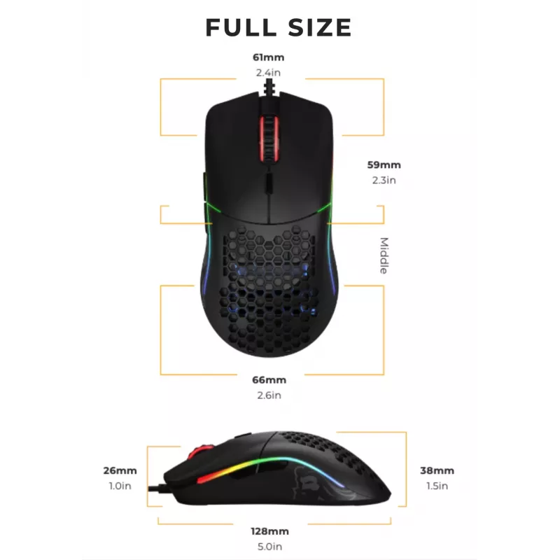 Glorious Gaming Glorious Model O muis regular (zwart), rechtshandig, optisch, USB Type-A, 12000 DPI, zwart