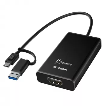 j5create JVA11-N 4K HDMI™ capture-adapter, zwart, USB 3.2 Gen 1 (3.1 Gen 1), 3840 x 2160 pixel, aluminium, 0,19 m, Taiwan