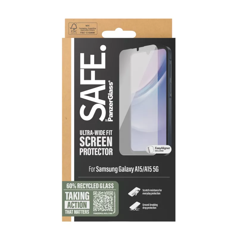 PanzerGlass SAFE. by ® screenprotector voor Samsung Galaxy A15 | A15 5G | Ultra-Wide Fit met EasyAligner