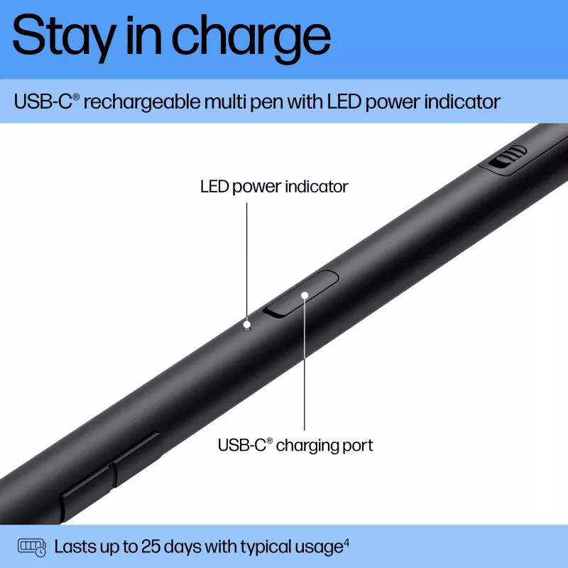 HP 705 Oplaadbare Multi-Pen, Laptop, HP, Zwart, Geïntegreerd, Lithium-ion (Li-Ion), China