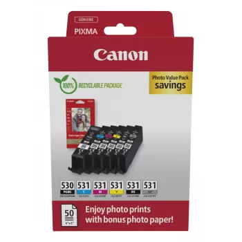 Canon PGI-530/CLI-531 PVP Inktpatroon 6 stuks Origineel Zwart, Cyaan, Grijs, Magenta, Fotozwart, Geel
