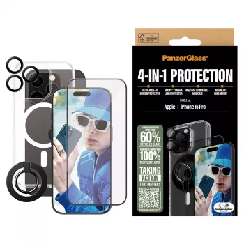 PanzerGlass ® 4-in-1-beschermingsbundel iPhone 16 Pro, Apple, Apple - iPhone 16 Pro, Droge toepassing, Krasbestendig, Schokbestendig, Transparant, 1 stuk
