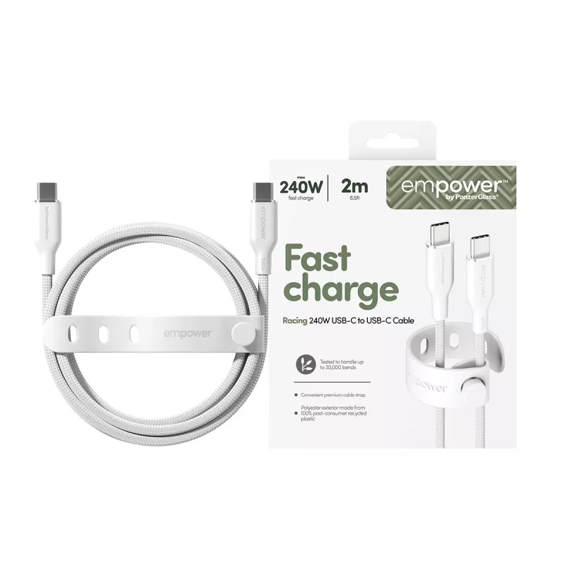 PanzerGlass empower™ by ® Racing 240W USB-C-naar-USB-C-kabel | USB 2.0 | 2 m | Zilverwit