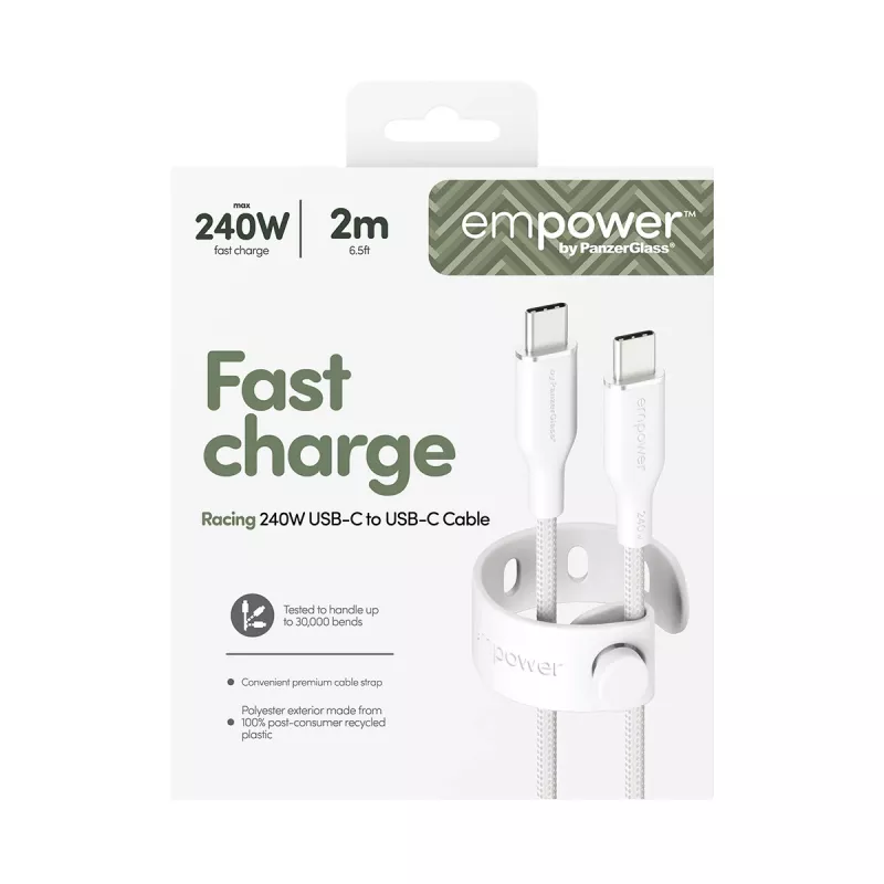 PanzerGlass empower™ by ® Racing 240W USB-C-naar-USB-C-kabel | USB 2.0 | 2 m | Zilverwit