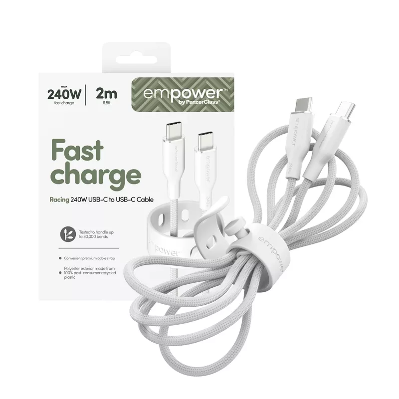 PanzerGlass empower™ by ® Racing 240W USB-C-naar-USB-C-kabel | USB 2.0 | 2 m | Zilverwit