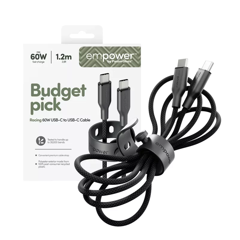 PanzerGlass empower™ by ® Racing 60W USB-C-naar-USB-C-kabel | USB 2.0 | 1,2 m | Space Black