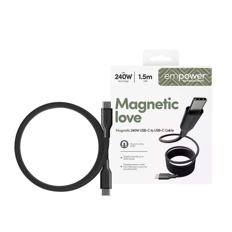 PanzerGlass empower™ by ® Magnetic 240W USB-C naar USB-C kabel | USB 2.0 | 1,5 m | Space Black