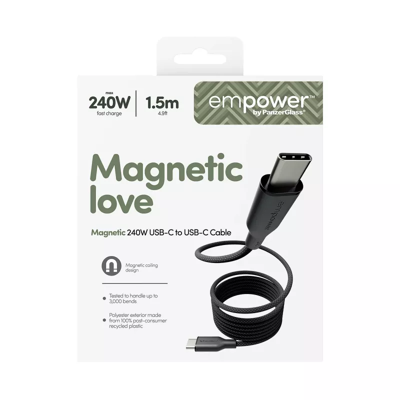 PanzerGlass empower™ by ® Magnetic 240W USB-C naar USB-C kabel | USB 2.0 | 1,5 m | Space Black
