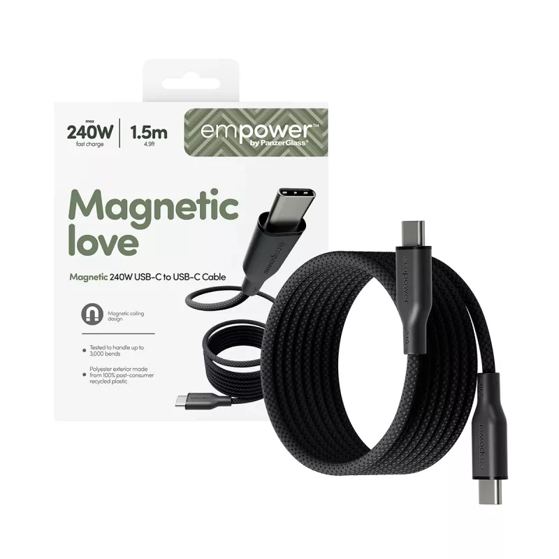 PanzerGlass empower™ by ® Magnetic 240W USB-C naar USB-C kabel | USB 2.0 | 1,5 m | Space Black