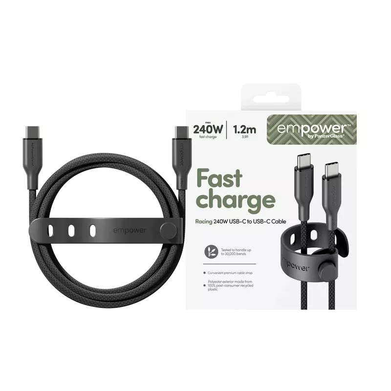 PanzerGlass empower™ by ® Racing 240W USB-C-naar-USB-C-kabel | USB 2.0 | 1,2 m | Space Black