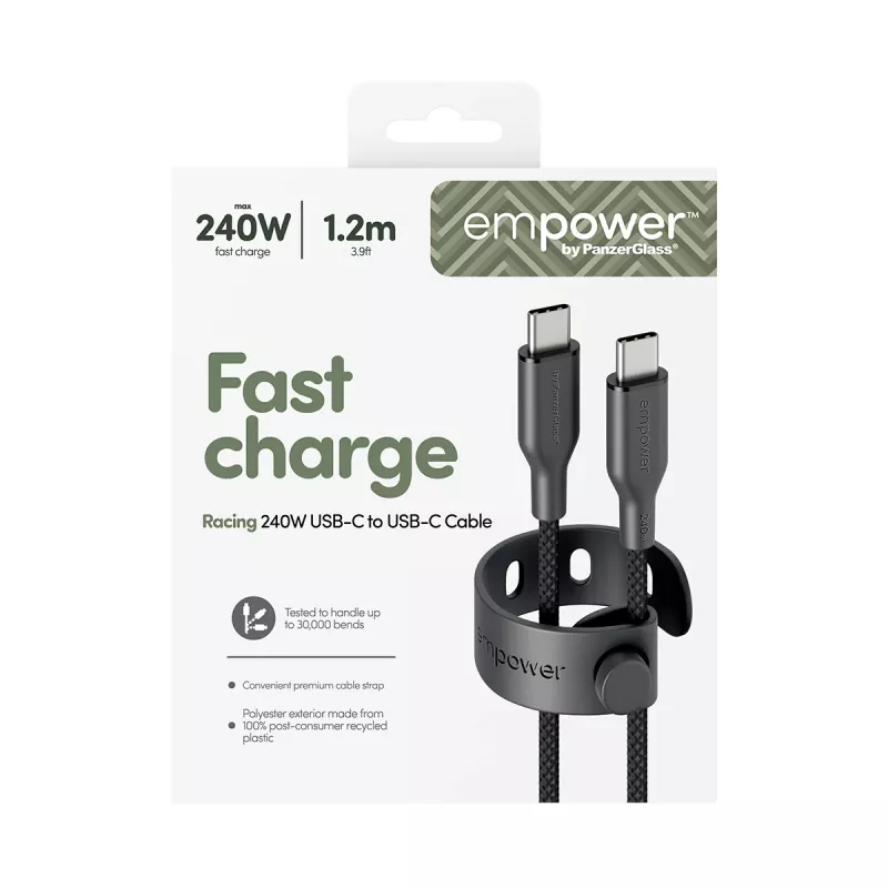 PanzerGlass empower™ by ® Racing 240W USB-C-naar-USB-C-kabel | USB 2.0 | 1,2 m | Space Black