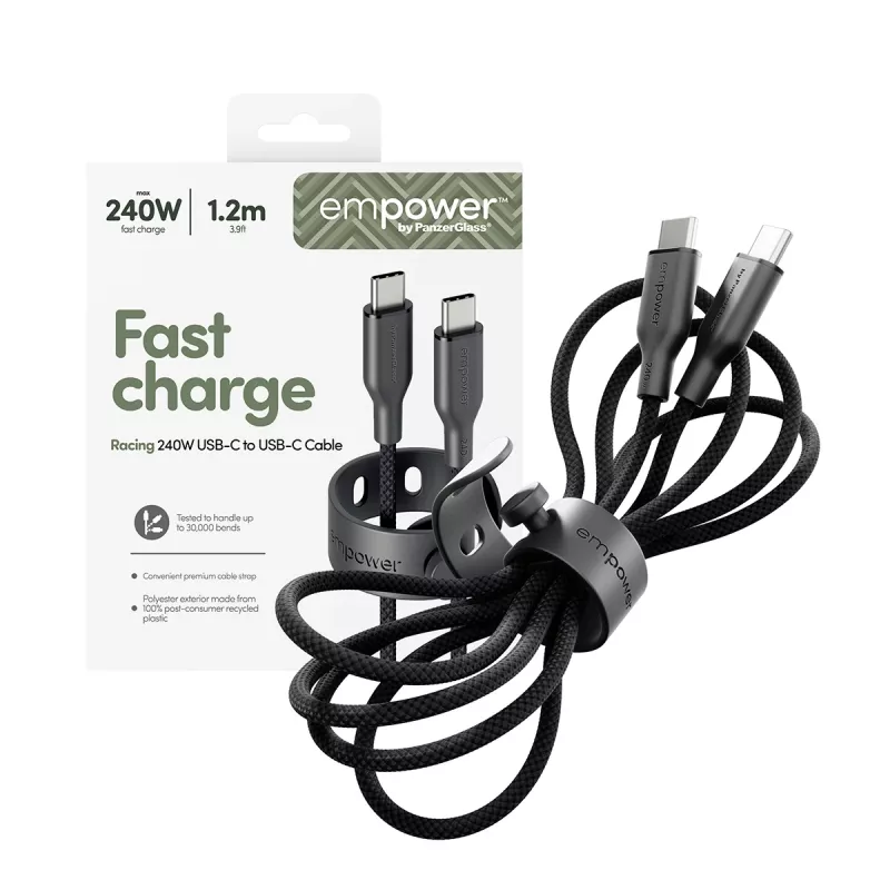 PanzerGlass empower™ by ® Racing 240W USB-C-naar-USB-C-kabel | USB 2.0 | 1,2 m | Space Black
