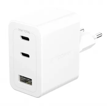 PanzerGlass empower™ by ® Turbo 70W meervoudige oplader incl. 2 x USB-C + USB-A | EU-stekker | Silver White