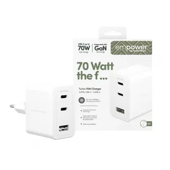 PanzerGlass empower™ by ® Turbo 70W meervoudige oplader incl. 2 x USB-C + USB-A | EU-stekker | Silver White