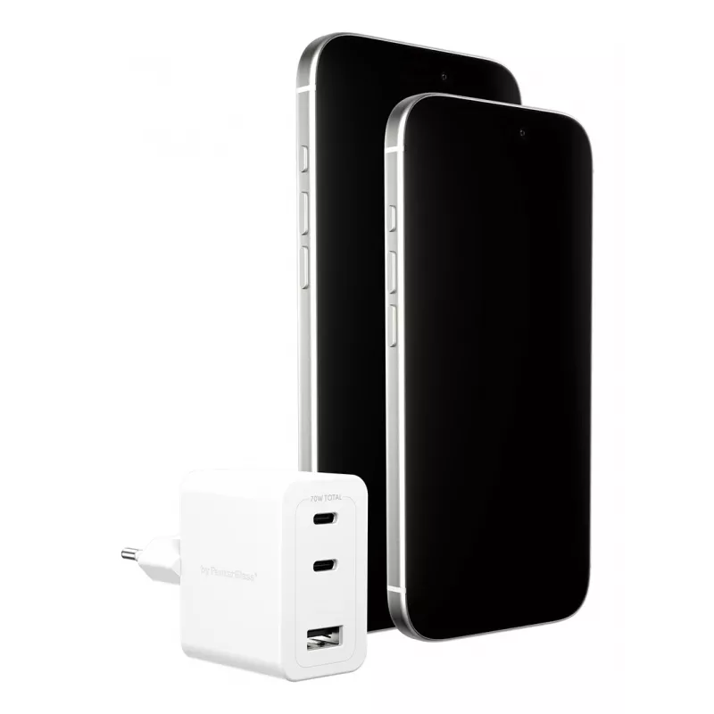 PanzerGlass empower™ by ® Turbo 70W meervoudige oplader incl. 2 x USB-C + USB-A | EU-stekker | Silver White