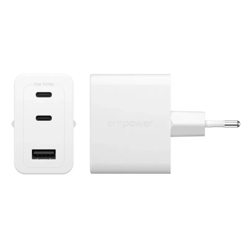 PanzerGlass empower™ by ® Turbo 70W meervoudige oplader incl. 2 x USB-C + USB-A | EU-stekker | Silver White