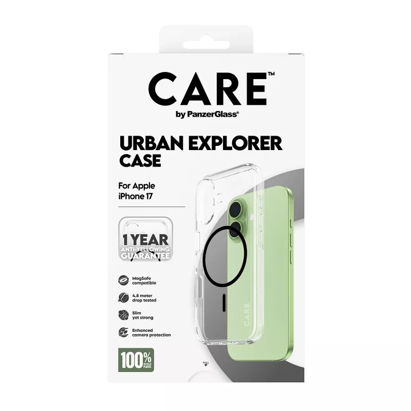 PanzerGlass CARE by Flagship Case Transparant Urban Explorer zwart MagSafe iPhone 17 hoesje