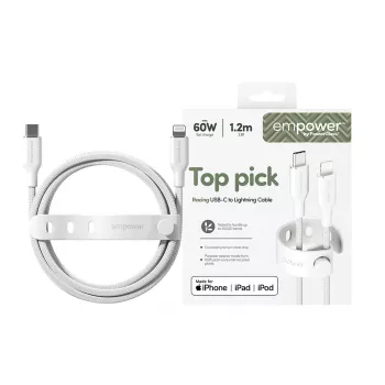 PanzerGlass empower™ by ® Racing 60W USB-C naar Lightning kabel | USB 2.0 | 1,2 m | Zilverwit