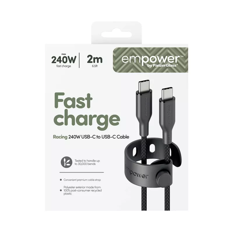 PanzerGlass empower™ by ® Racing 240W USB-C-naar-USB-C-kabel | USB 2.0 | 2M | Space Black