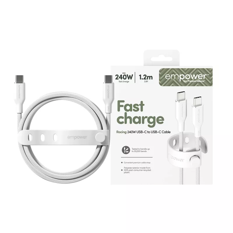 PanzerGlass empower™ by ® Racing 240W USB-C-naar-USB-C-kabel | USB 2.0 | 1,2 m | Zilverwit