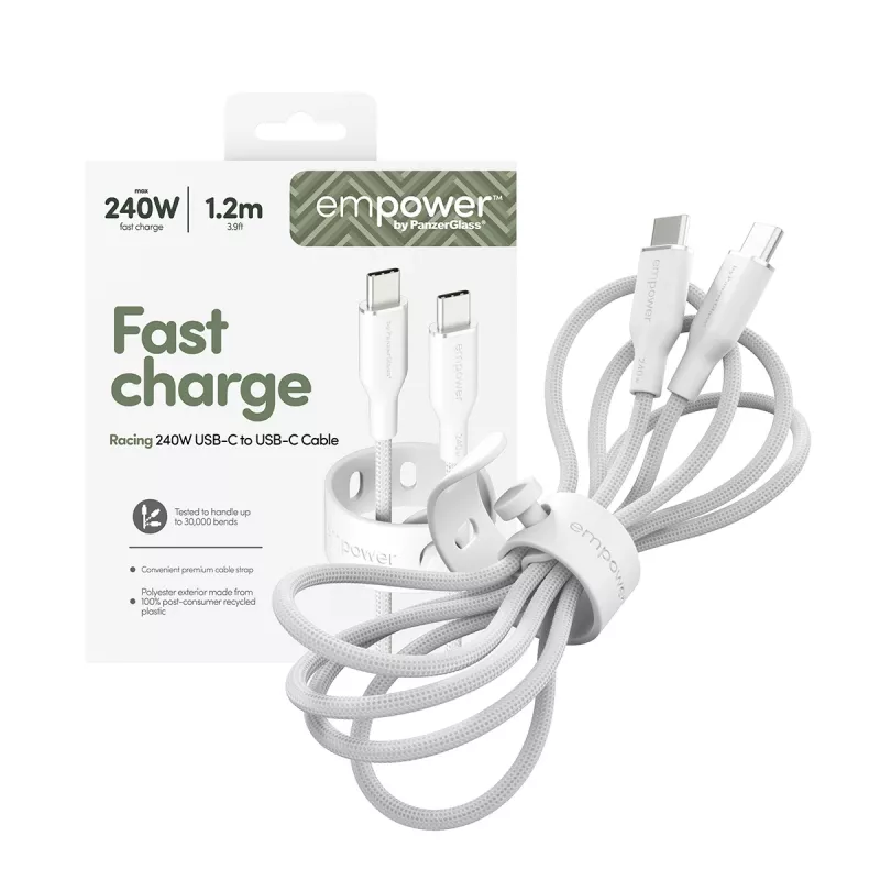 PanzerGlass empower™ by ® Racing 240W USB-C-naar-USB-C-kabel | USB 2.0 | 1,2 m | Zilverwit