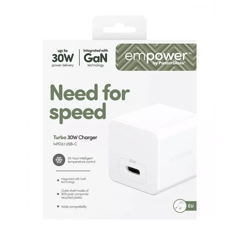 PanzerGlass empower™ by ® Turbo 30W oplader enkele USB-C | EU-stekker | zilverwit