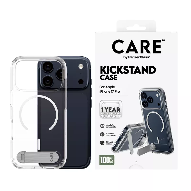PanzerGlass CARE™ by ® hoesje transparant met standaard & MagSafe iPhone 17 Pro