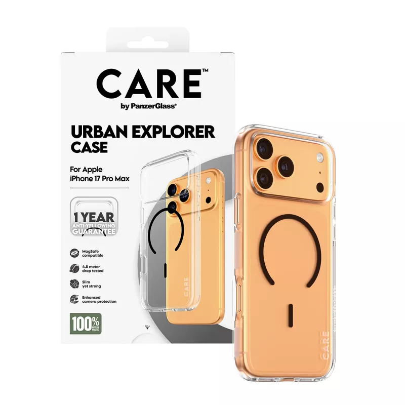 PanzerGlass CARE™ by ® Urban Explorer hoesje transparant met zwarte MagSafe iPhone 17 Pro Max