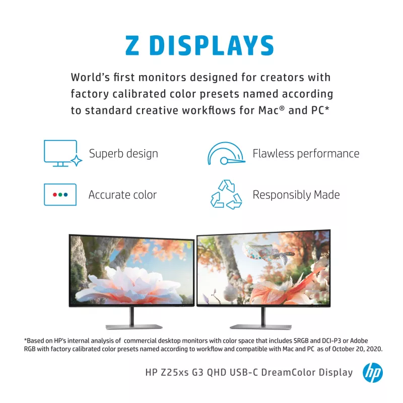 HP Z25xs G3 computermonitor 63,5 cm (25 inch) 2560 x 1440 pixel Quad HD zwart
